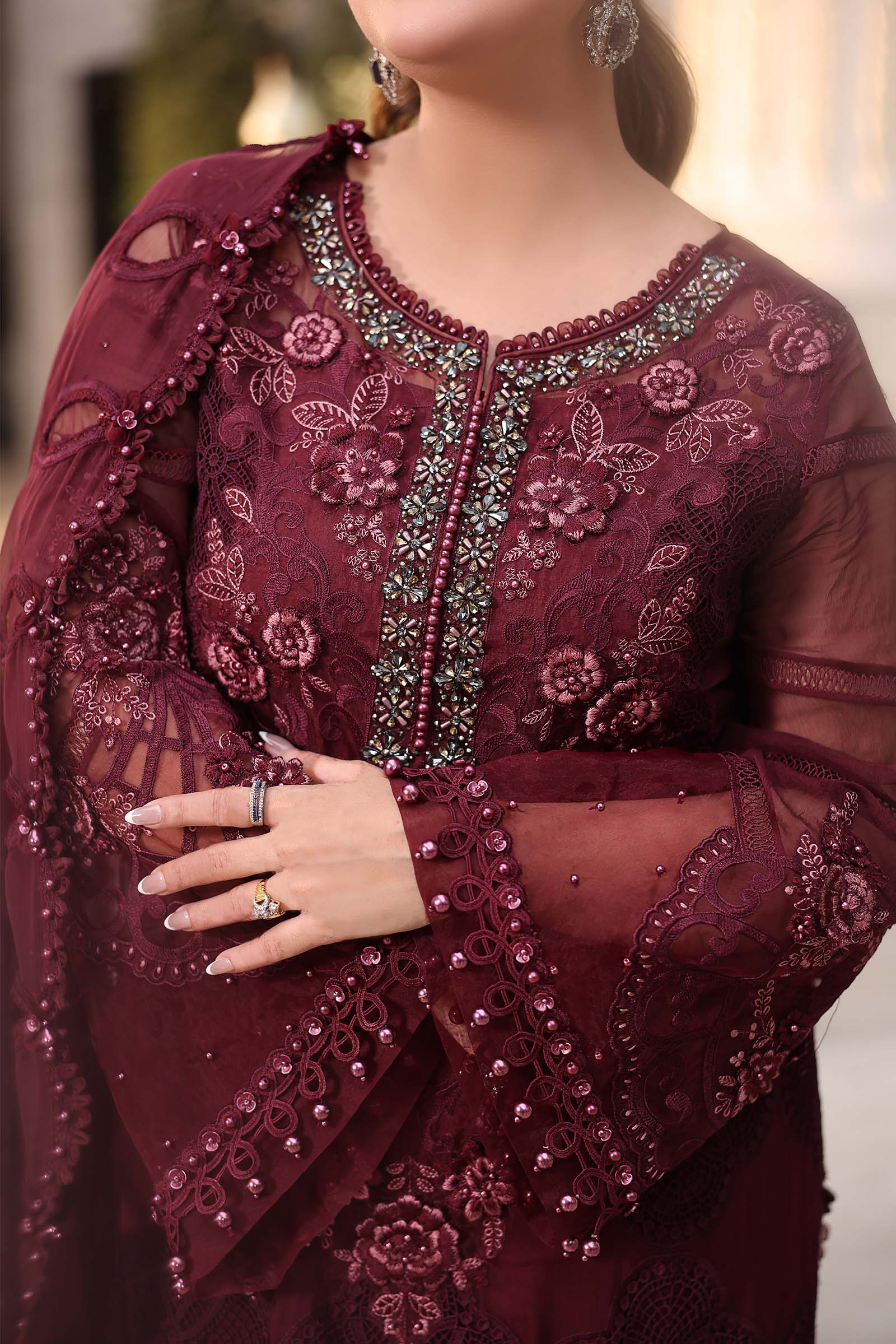 3 Piece Unstitched Embroidered Chiffon Suit